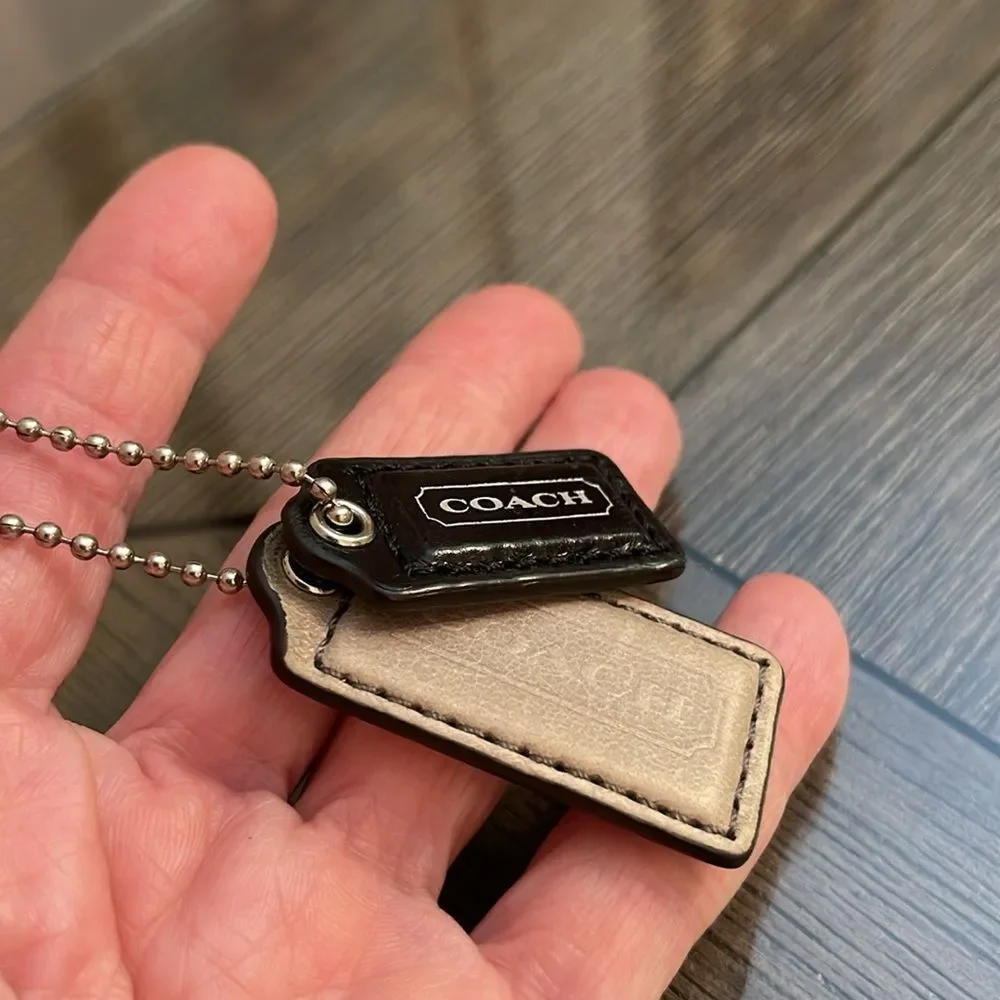 Coach Black and Grayish Tan Leather Keychain Set